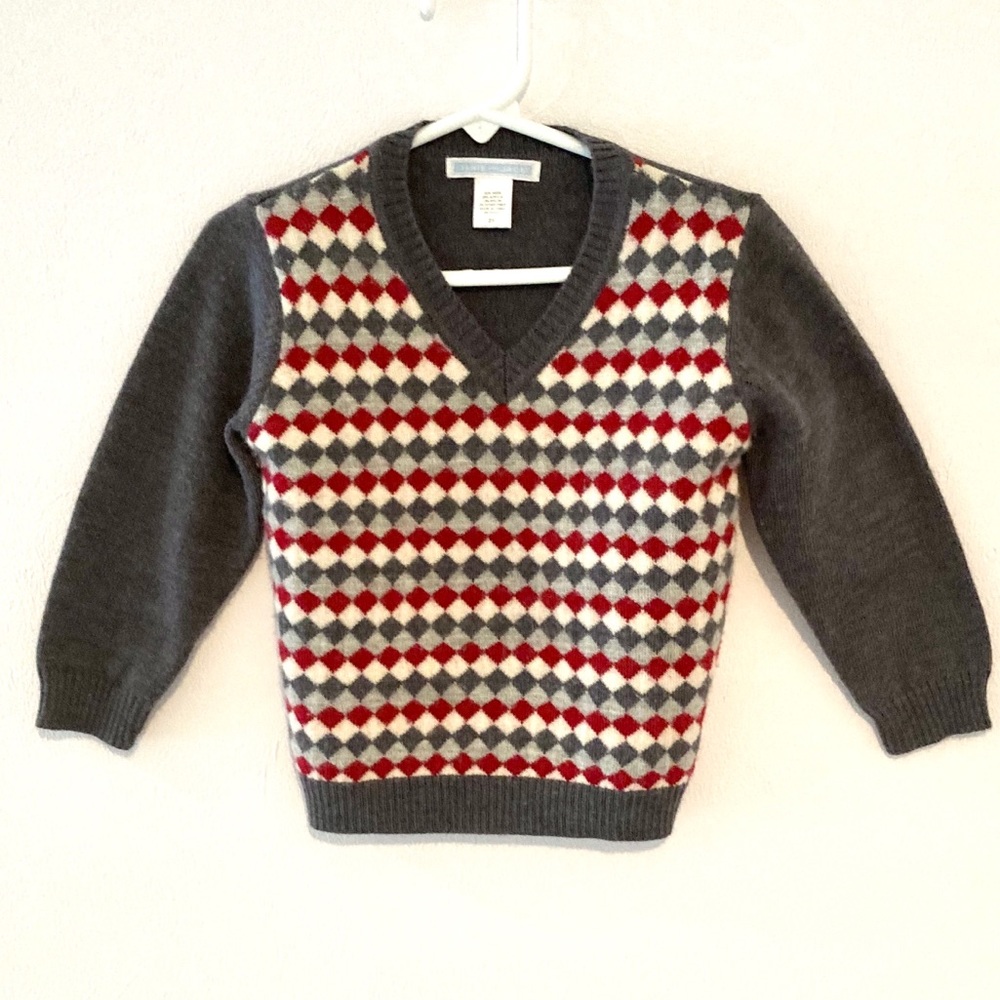 Janie and Jack Diamond V Neck Gray Sweater Size 2T - Picture 2 of 6